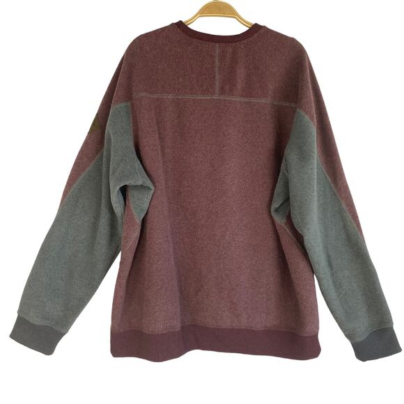Eddie Bauer Terry Fleece Colorblock Lounge Sweater Men XL Burgundy Gray Crewneck - Picture 2 of 9